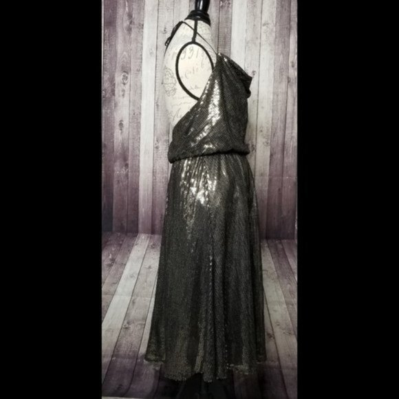 Dress the Population black & gold Zherra Sequin Midi Dress NEW - Picture 5 of 11